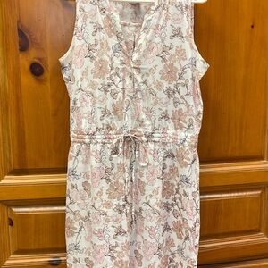 Ann Taylor Cream Midi Dress with Soft Pink Floral Print